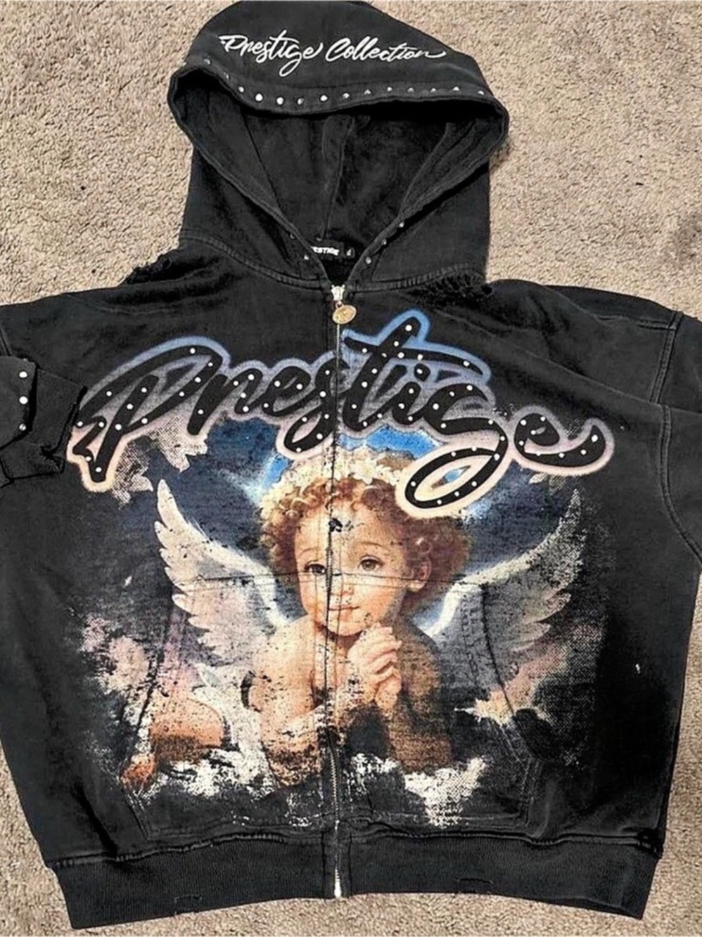 Prestige Collection Graphic Zip Hoodie in Black
